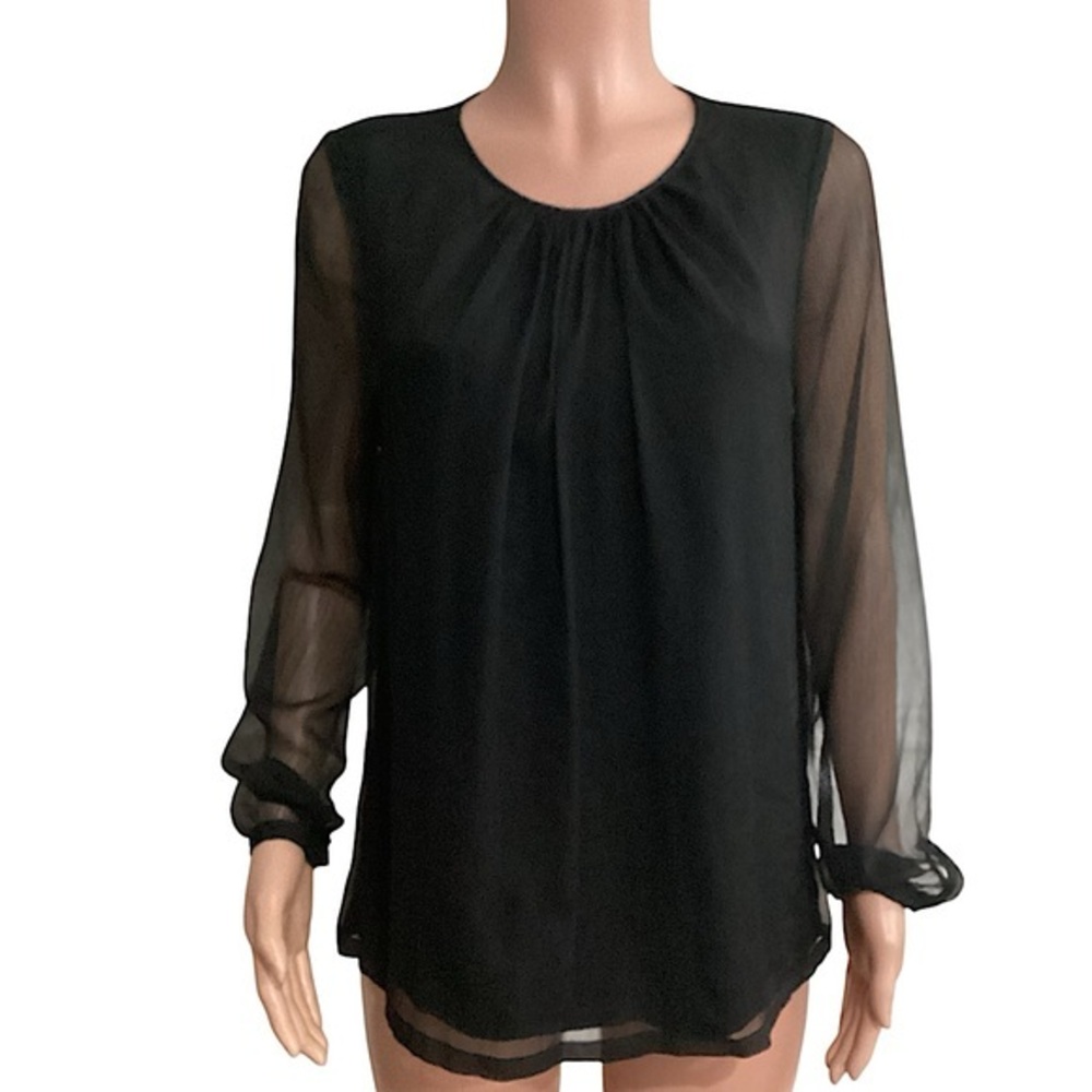Boden NWOT Eve Chiffon Crepe Blouse Sheer Long Sleeve Round Pleated Neck Size 10